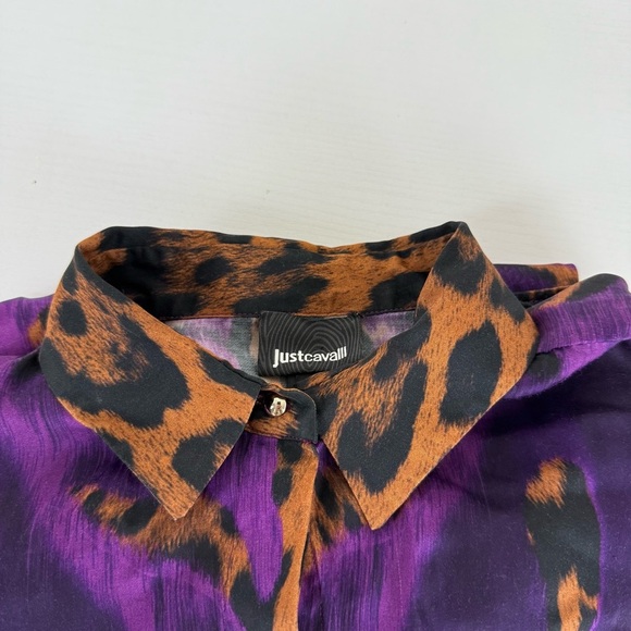 Just Cavalli Purple Leopard Button Down Blouse - Picture 12 of 13
